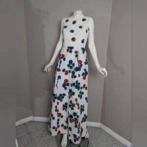 Hugh Garber Maxi dress 60s fruit print pockets sleeveless size 6
